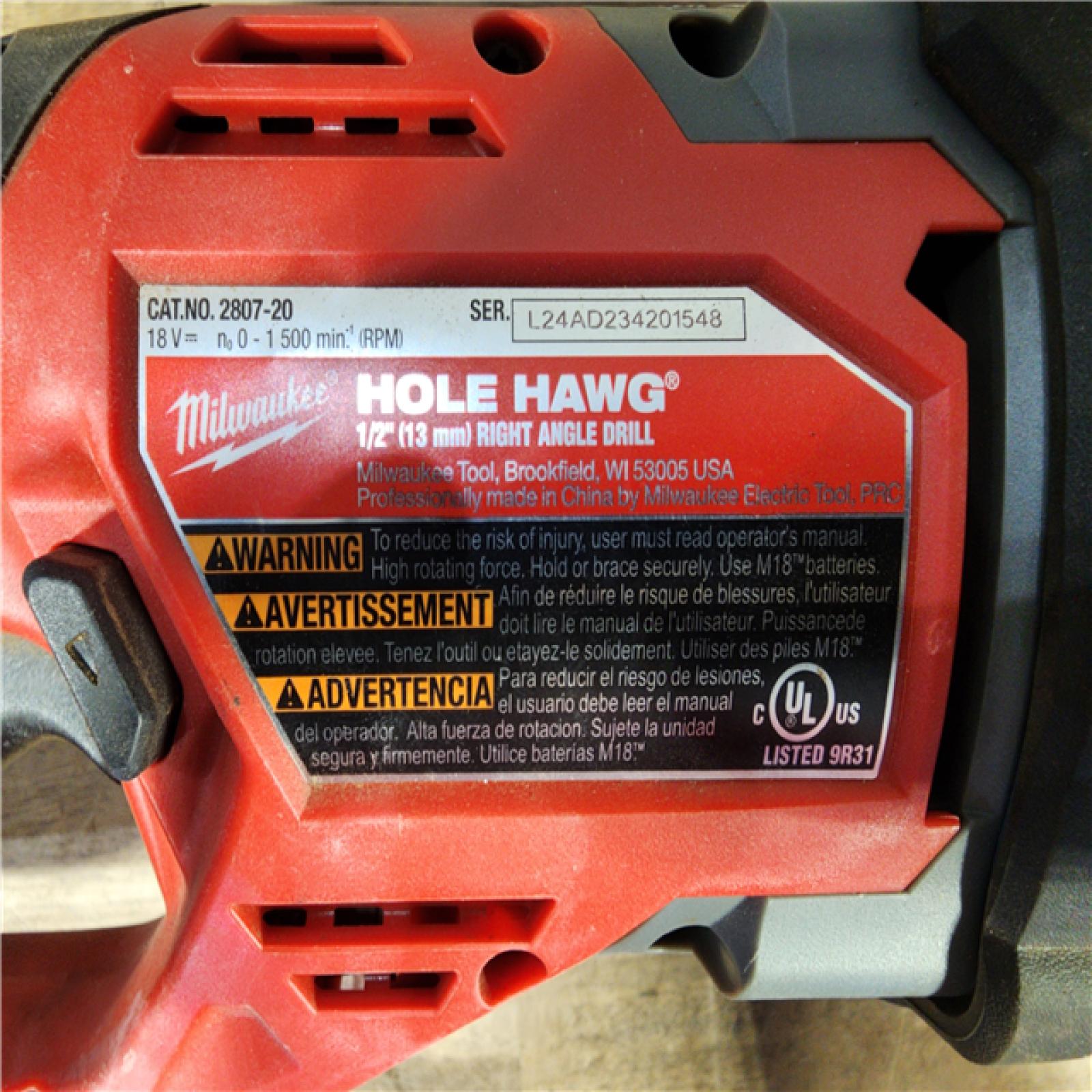 HOUSTON LOCATION - AS-IS Milwaukee M18 18V Fuel Hole Hawg 1/2  Right Angle Drill 2807-20 (TOOL ONLY)