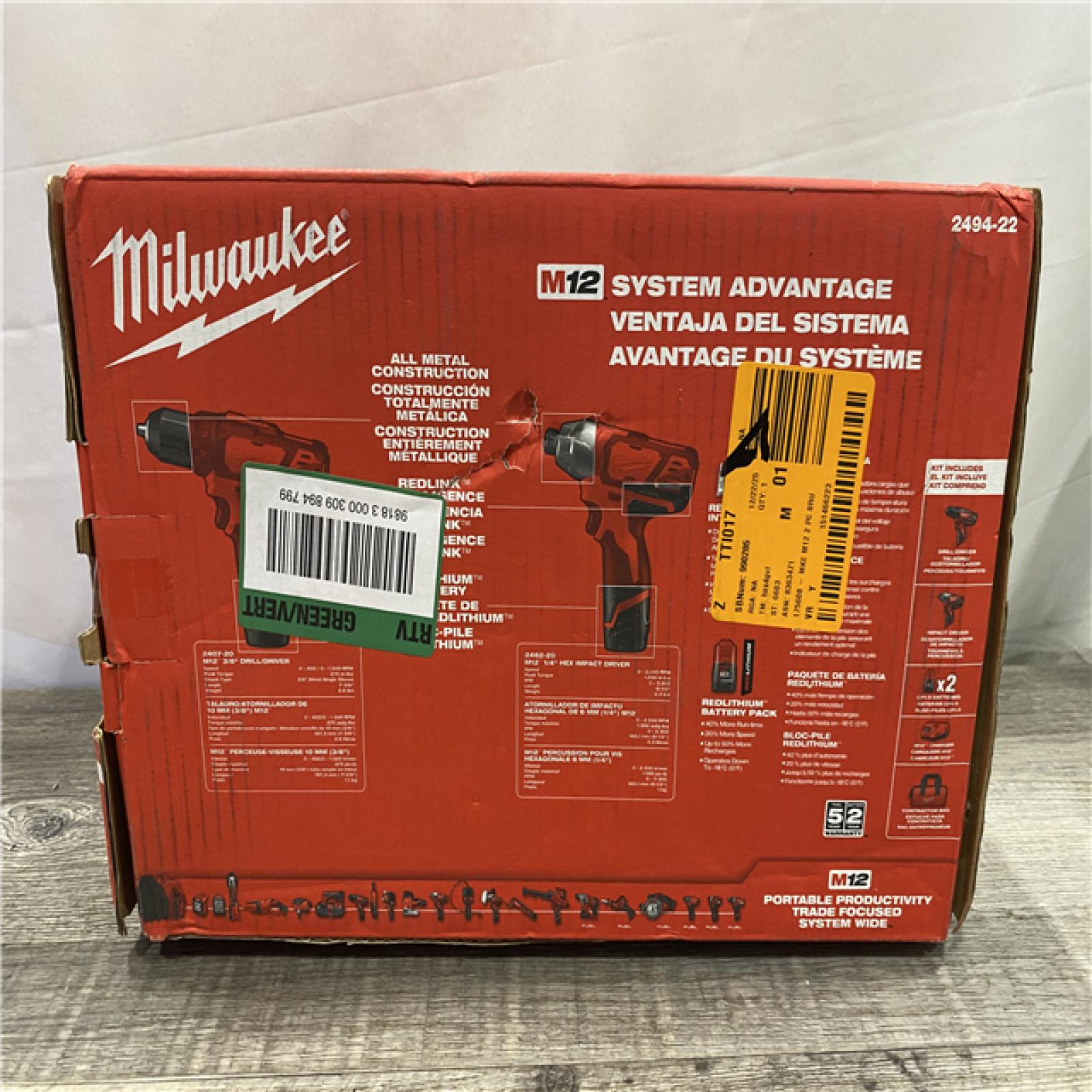 NEW - Milwaukee 12V Lithium-Ion Cordless Drill Driver/Impact Driver Combo Kit
