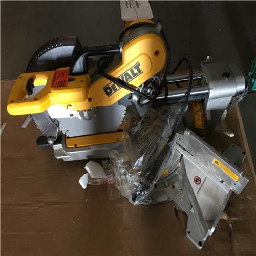 AS-IS DEWALT 15 Amp Corded 12 in. Double Bevel Sliding Compound Miter Saw with XPS Technology, Blade Wrench and Material Clamp