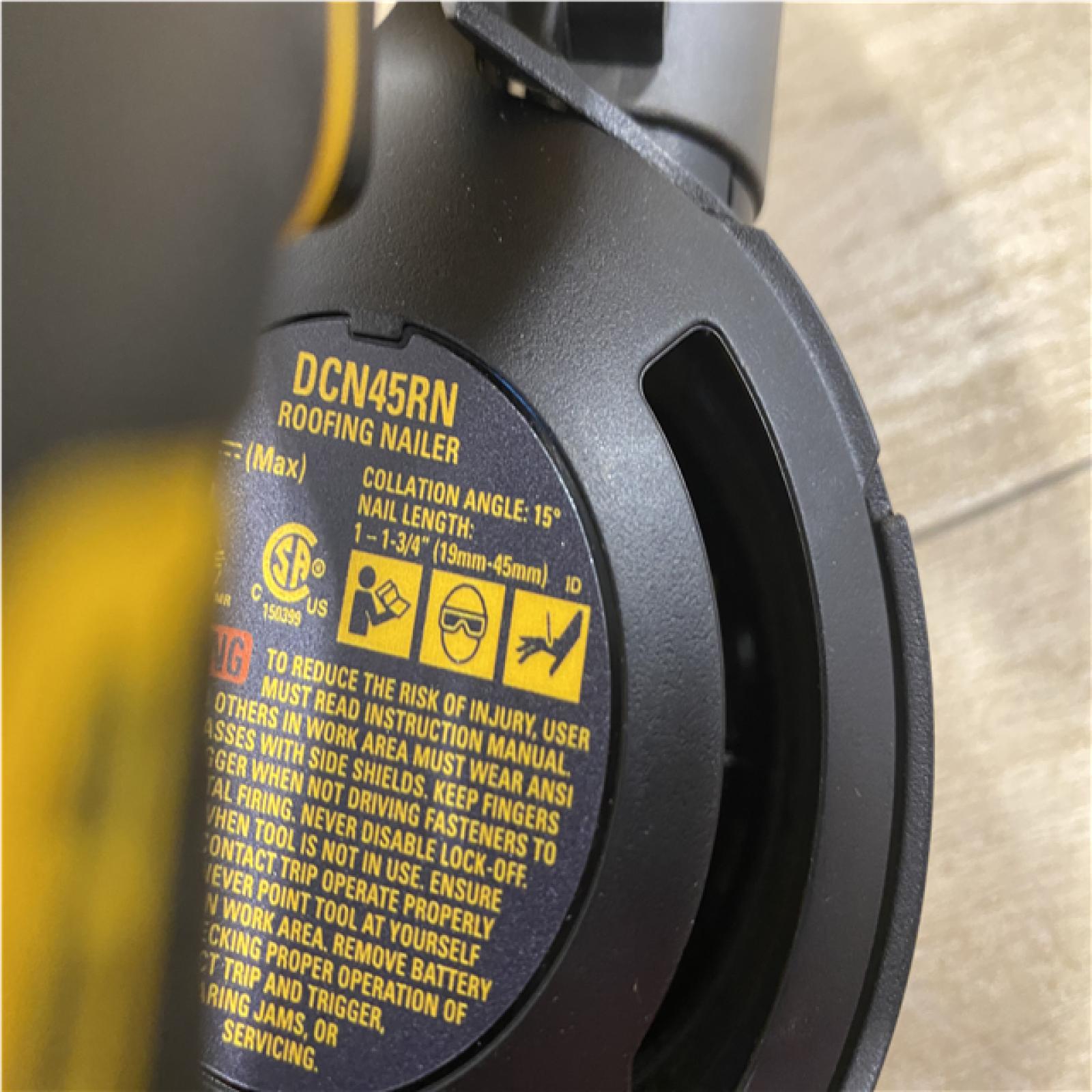 AS-IS DEWALT 20V MAX Lithium-Ion 15-Degree Electric Cordless Roofing Nailer Kit