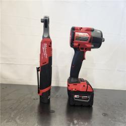 AS-IS- Milwaukee FUEL 18V Cordless Mid Torque 1/2 in. Impact Wrench w/ M12 FUEL 3/8 in. Ratchet & Battery/Charger Combo Kit