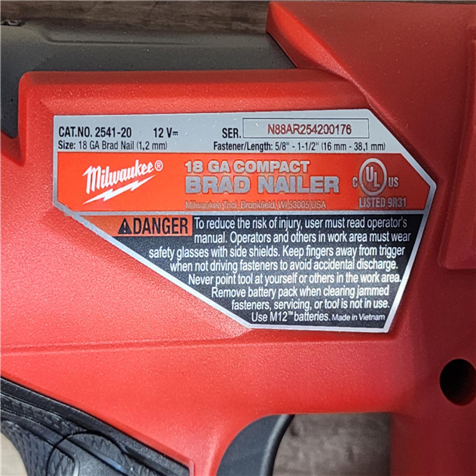HOUSTON LOCATION - AS-IS Milwaukee FUEL 12-Volt Lithium-Ion Brushless Cordless 18-Gauge 1-1/2 in. Compact Brad Nailer (Tool Only)