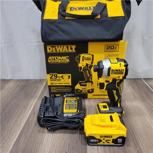 AS-IS DEWALT ATOMIC 20V MAX Lithium-Ion Cordless 1/4 in. Brushless Impact Driver Kit, 5 Ah Battery, Charger, and Bag