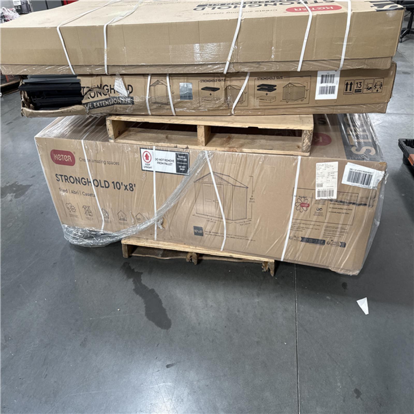 California AS-IS Keter Stronghold Shed (10x 15) Includes 3.5 ft. Extension Kit (Damage Boxes)