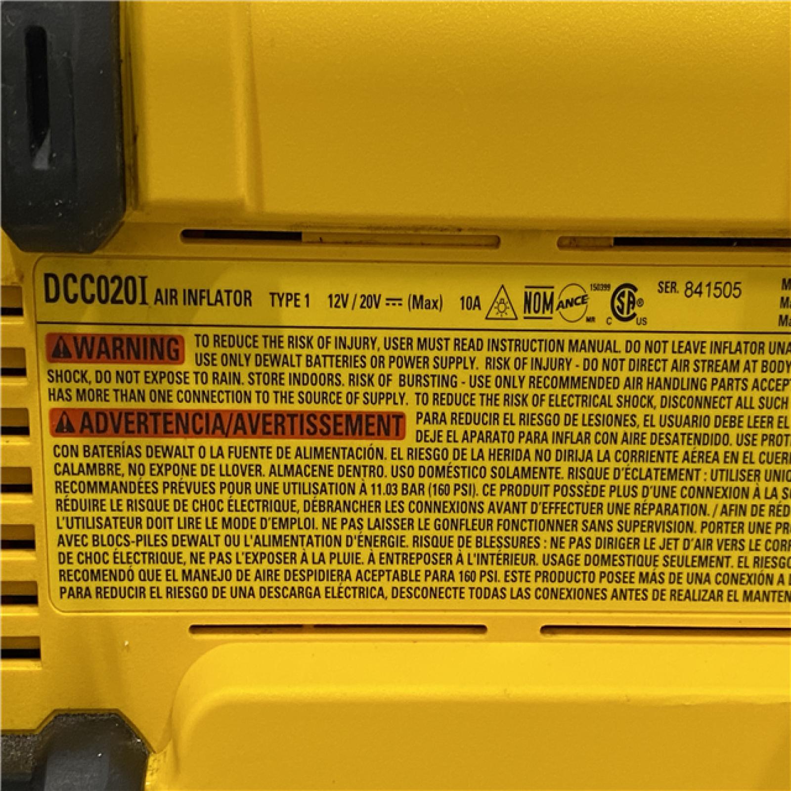 AS-IS DEWALT 20V MAX Cordless Electric Portable Inflator (Tool Only)