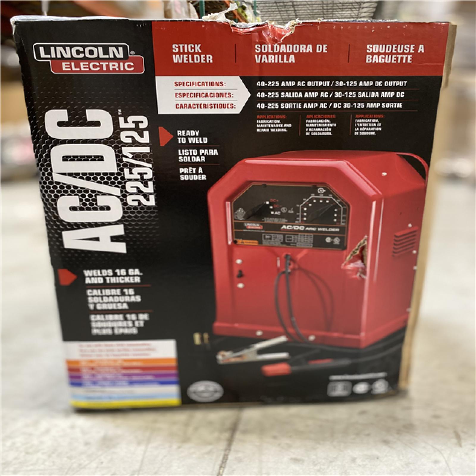NEW! - Lincoln Electric 225 Amp AC and 125 Amp DC Arc/Stick Welder AC/DC 225/125, Single Phase, 230V
