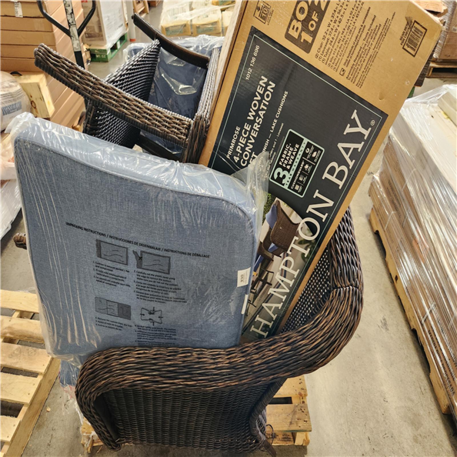 Phoenix AS-IS Hampton Bay Primrose 4-Piece Wicker Patio Conversation Deep Seating Set with CushionGuard Lake Blue Cushions