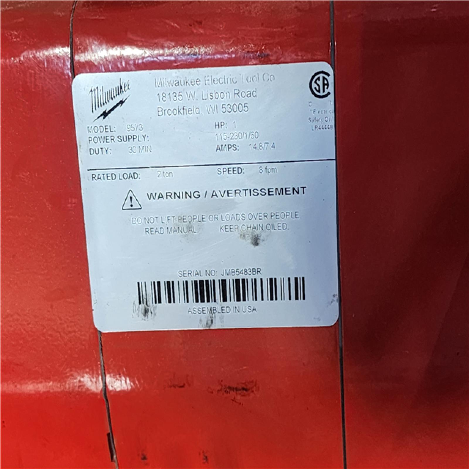 HOUSTON LOCATION - AS-IS Milwaukee 9573 Hoist