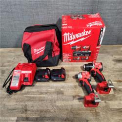 HOUSTON LOCATION - AS-IS Milwaukee M18 18V Lithium-Ion Brushless Cordless Compact Drill/Impact Combo Kit (2-Tool) W/(2) 2.0 Ah Batteries  Charger & Bag