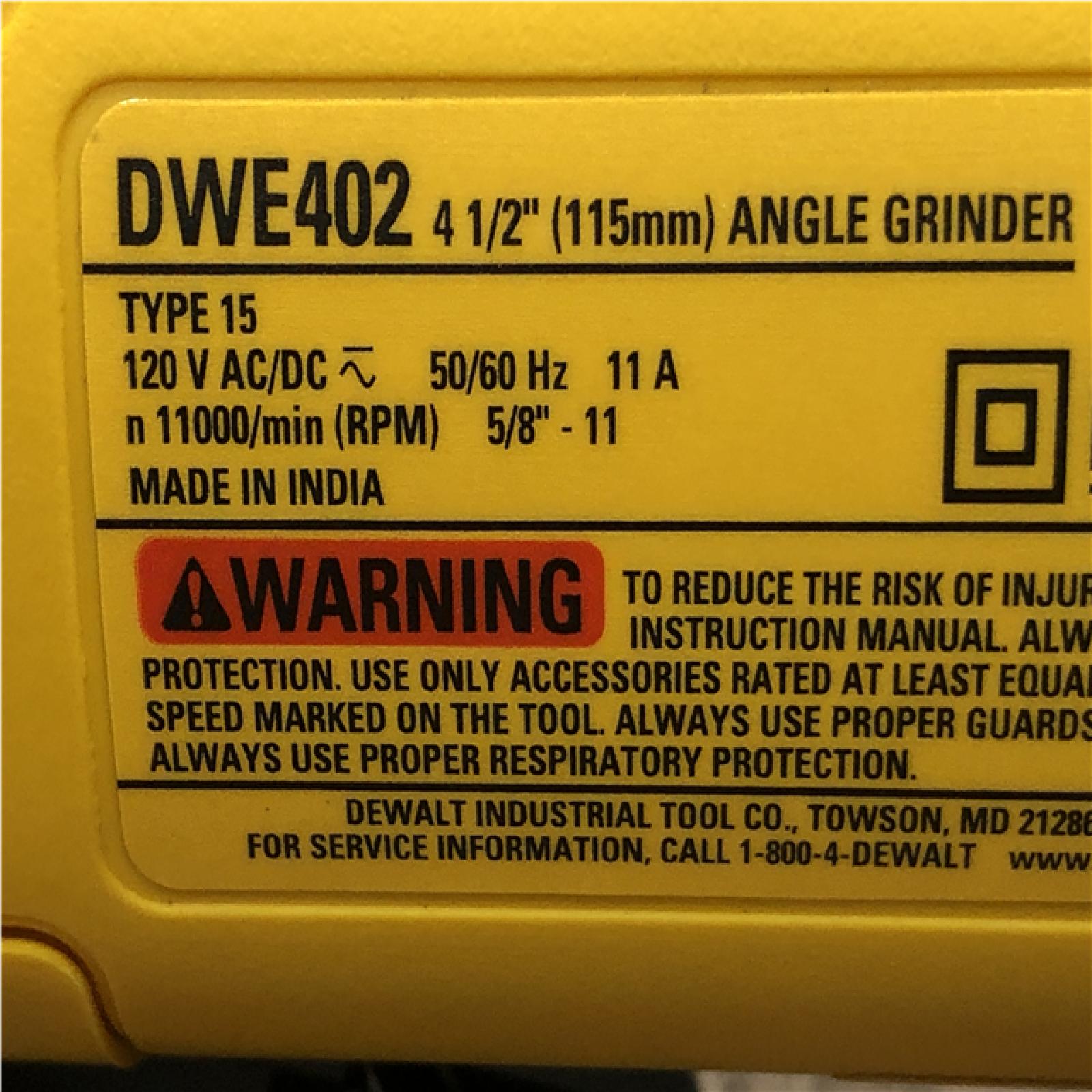AS-IS DEWALT 11 Amp Corded 4.5 in. Small Angle Grinder