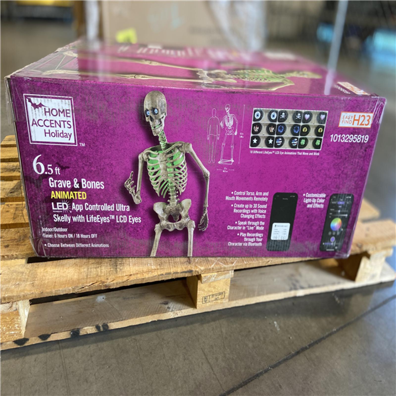 DALLAS LOCATION - Home Accents Holiday 6.5 ft. Grave & Bones Animated LED App Controlled Ultra Skelly with LifeEyes LCD Eyes H23