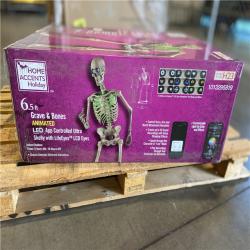 DALLAS LOCATION - Home Accents Holiday 6.5 ft. Grave & Bones Animated LED App Controlled Ultra Skelly with LifeEyes LCD Eyes H23