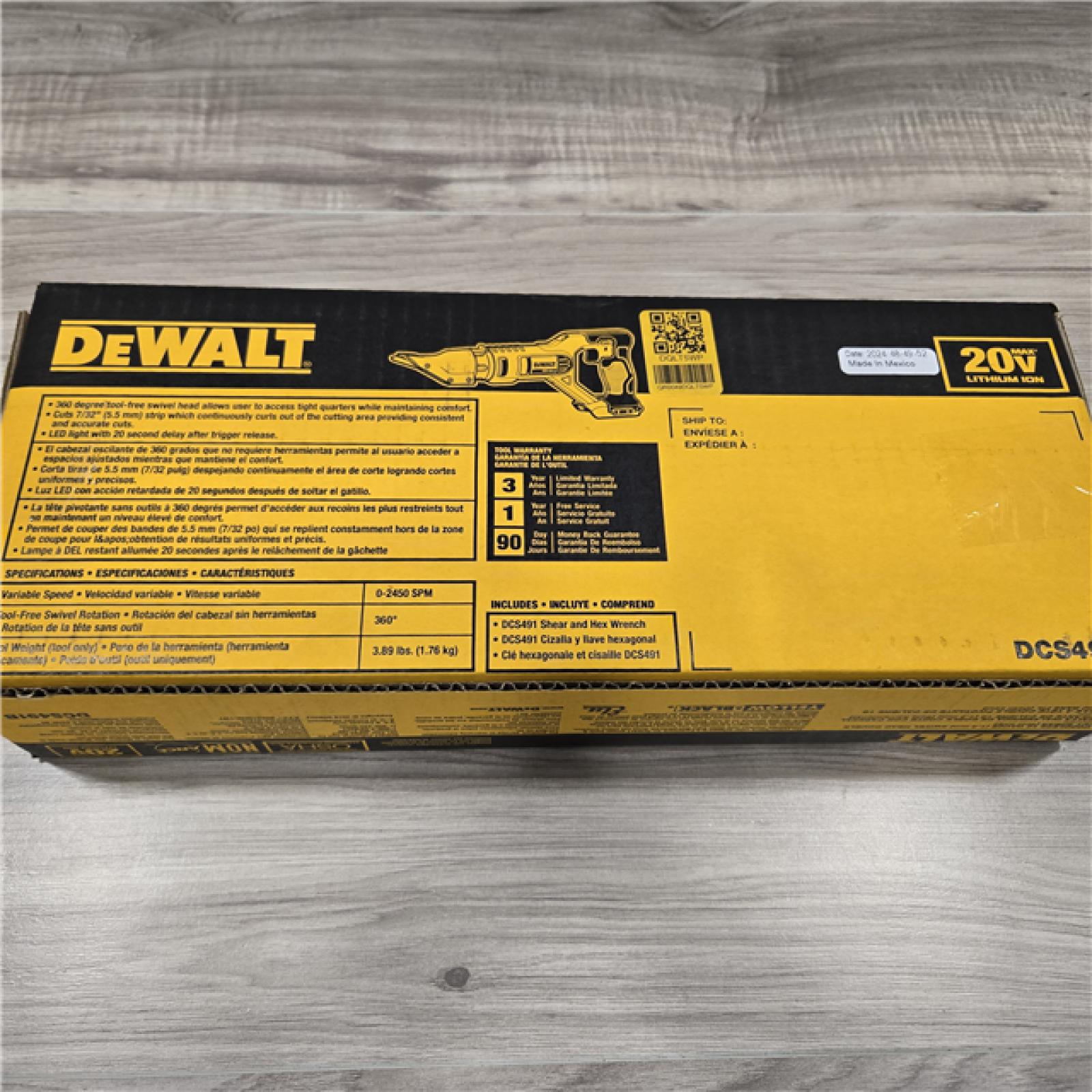 NEW! - Dewalt 20V MAX 18 Gauge Swivel Head Shears Bare (Tool Only)