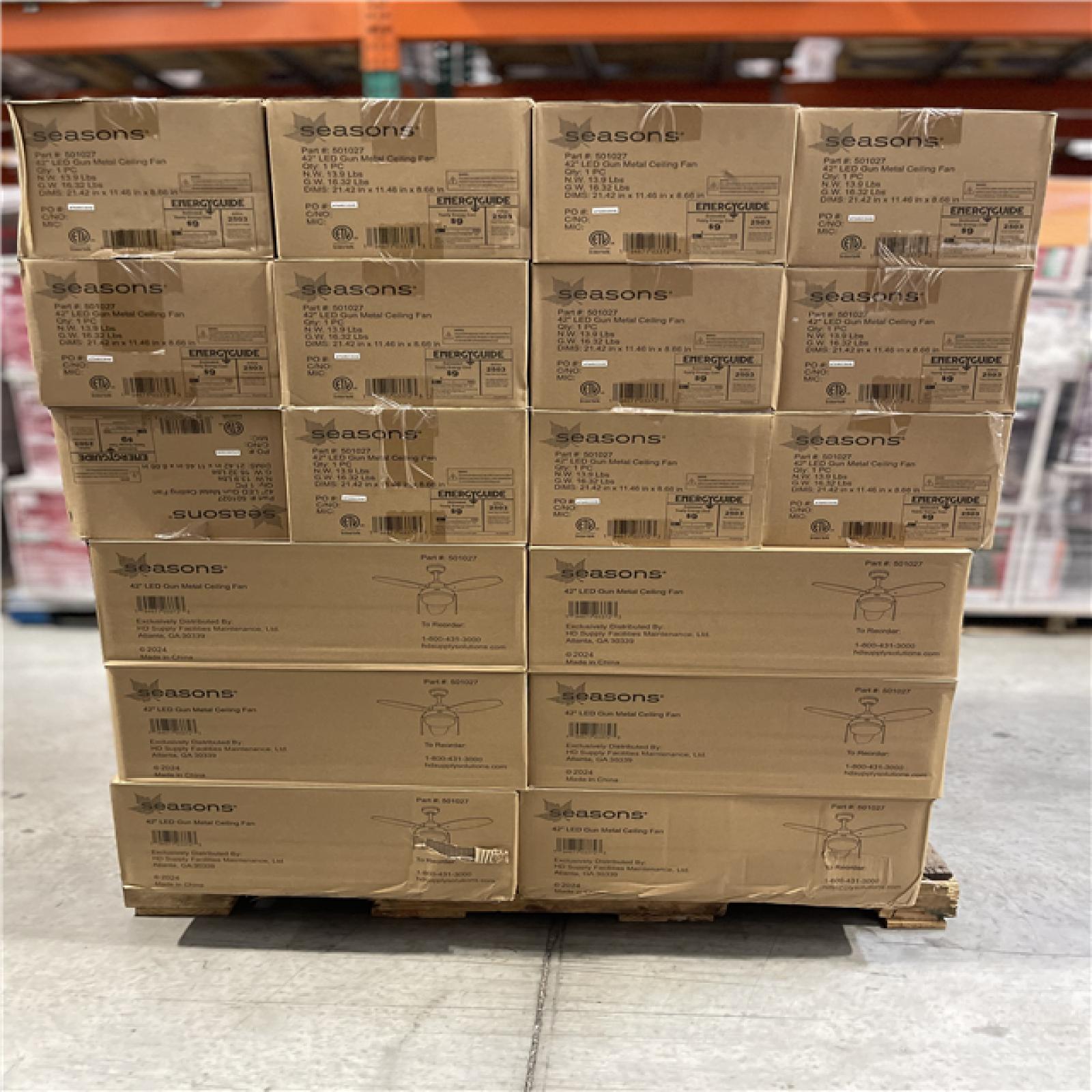 DALLAS LOCATION- Seasons® 42 In. 3-Blade LED Ceiling Fan W/ Light Pallet (44 Units)