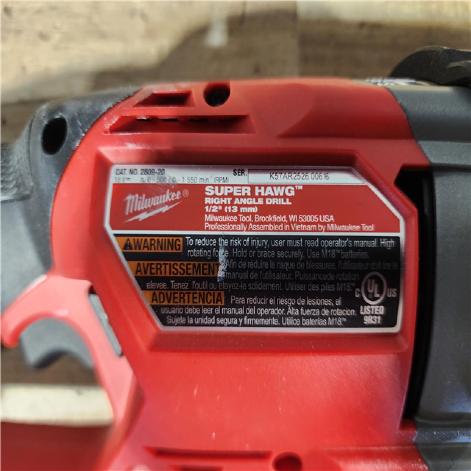 HOUSTON LOCATION - AS - IS Milwaukee FUEL 18V Lithium-Ion Brushless Cordless GEN 2 SUPER HAWG 1/2 in. Right Angle Drill (Tool-Only)