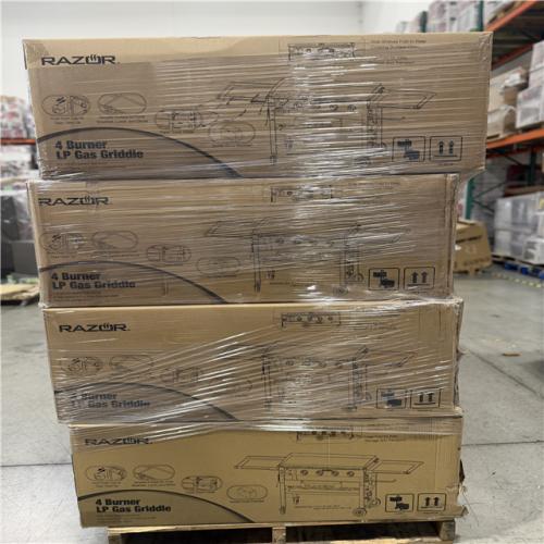 DALLAS LOCATION - Razor 37 in. 4-Burner Portable Propane Gas Griddle Flat Top Grill in Black with Foldable Shelves and Cover PALLET- (8 UNITS)