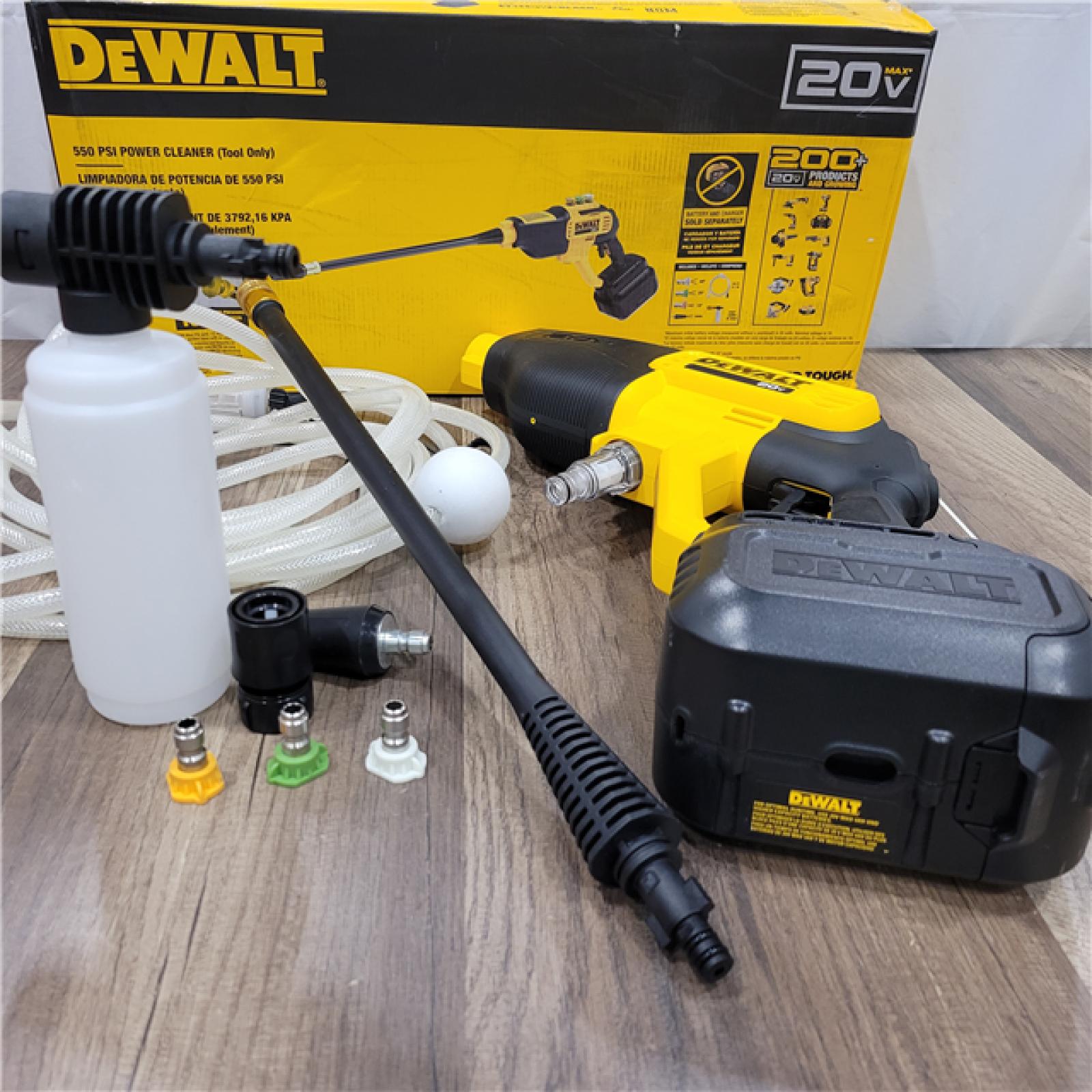 AS-IS  Dewalt 20V 550 PSI  1 GPM Cordless Power Cleaner W/ 4 Nozzles Tool-Only DCPW550B