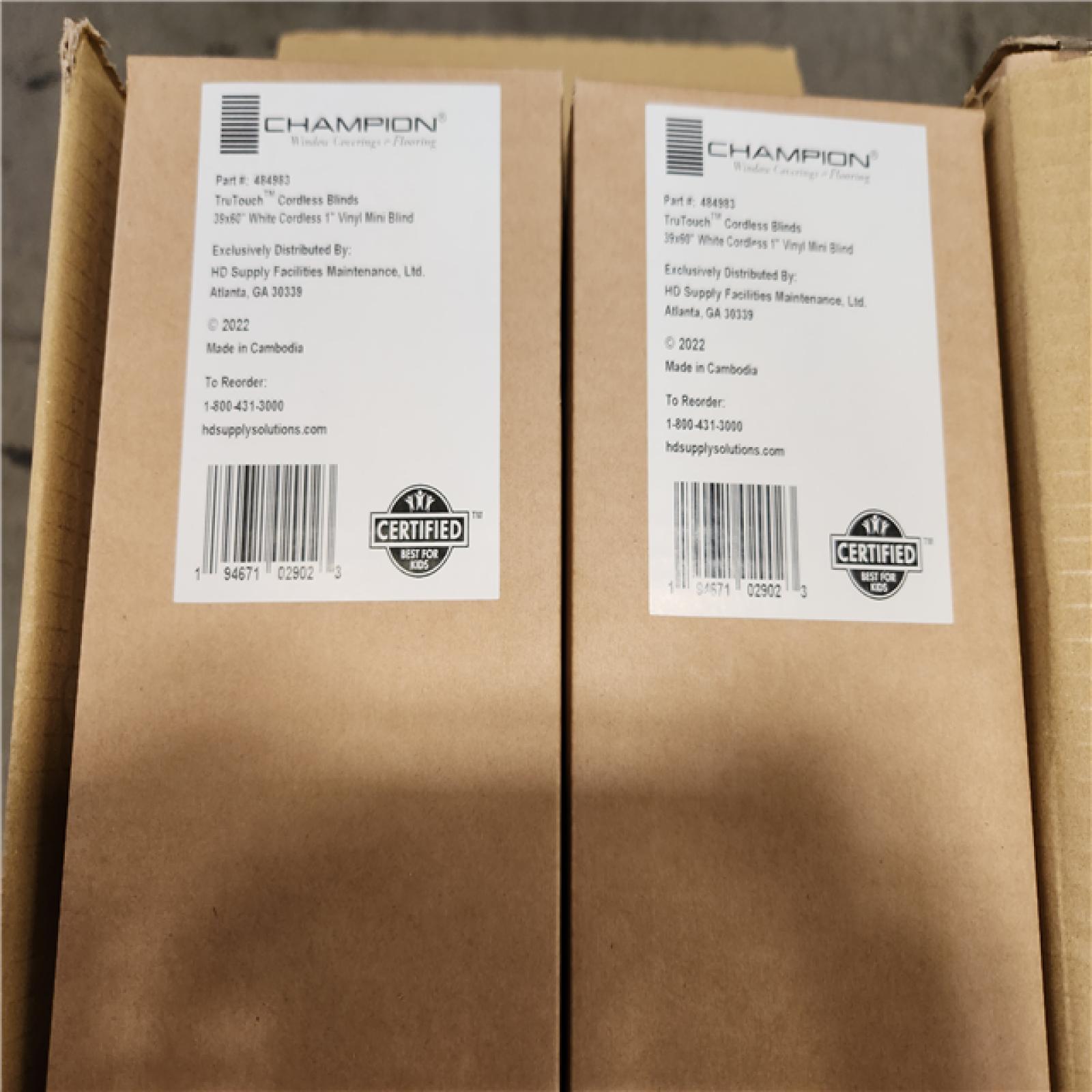 Phoenix Location NEW Champion TruTouch Cordless Blinds 39x60 White Cordless 1 Vinyl Blind 4Pcs Pallet (44 Boxes)