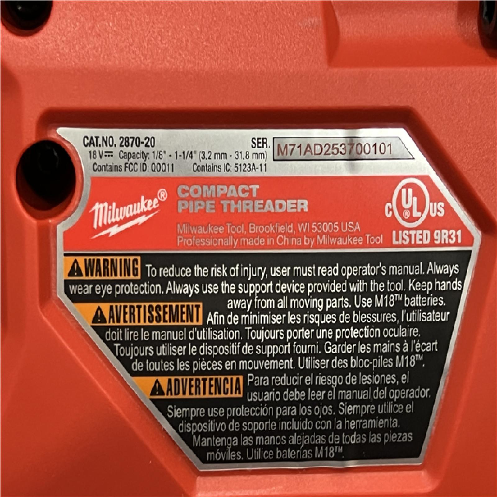 NEW Milwaukee 2870-22 M18 18V FUEL Cordless Compact Pipe Threader W/ ONE KEY Kit