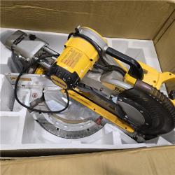 AS-IS DEWALT 15 Amp Corded 12 in. Double Bevel Sliding Compound Miter Saw with XPS Technology, Blade Wrench and Material Clamp