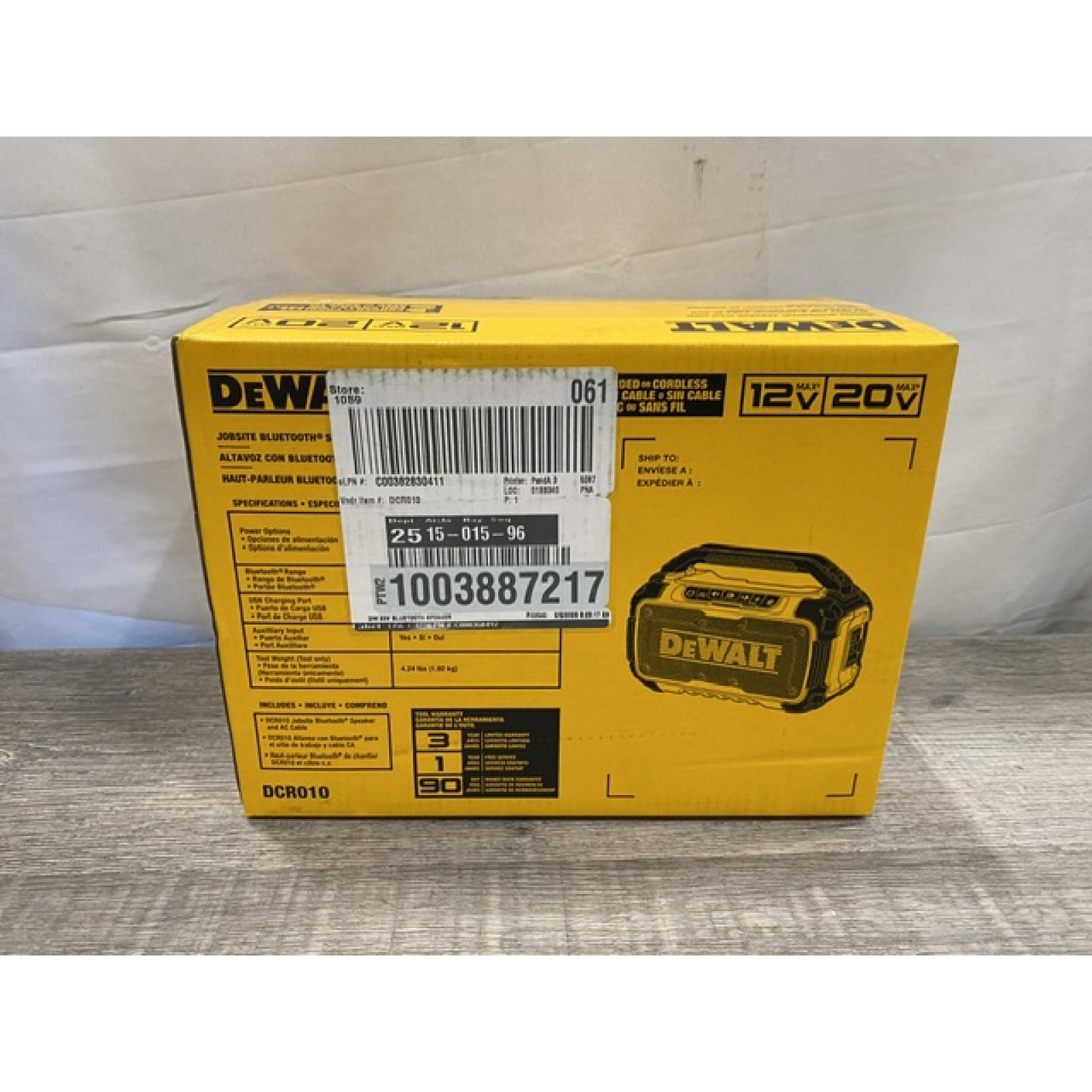 NEW - DEWALT 20V MAX Cordless Bluetooth Speaker (Tool Only)