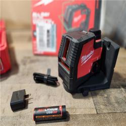 Houston Location - Milwaukee Tool Green 100 Ft. Cross Line and Plumb Points Rechargeable Laser Level - Appears IN GOOD Condition with Lithium-Ion Battery