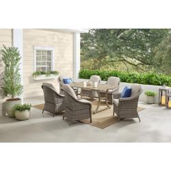 Phoenix NEW Hampton Bay Brooke Mill Brown Metal 7-Piece Wicker Outdoor Dining Set with CushionGuard Putty Tan Cushions