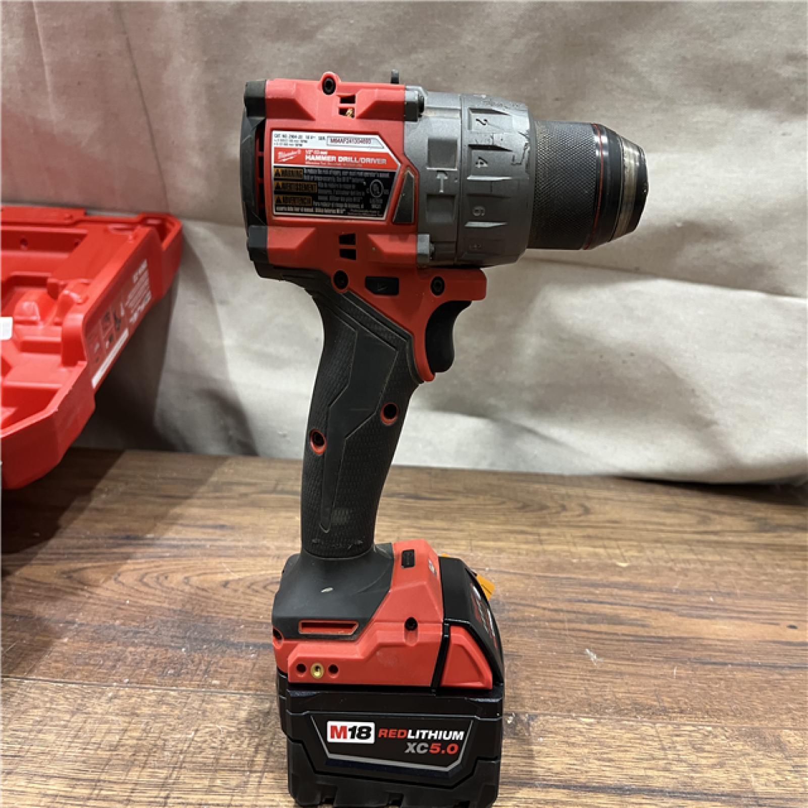 AS-IS Milwaukee 2904-22 Hammer Drill Driver Kit with Batteries  Charger & Tool Case  Red