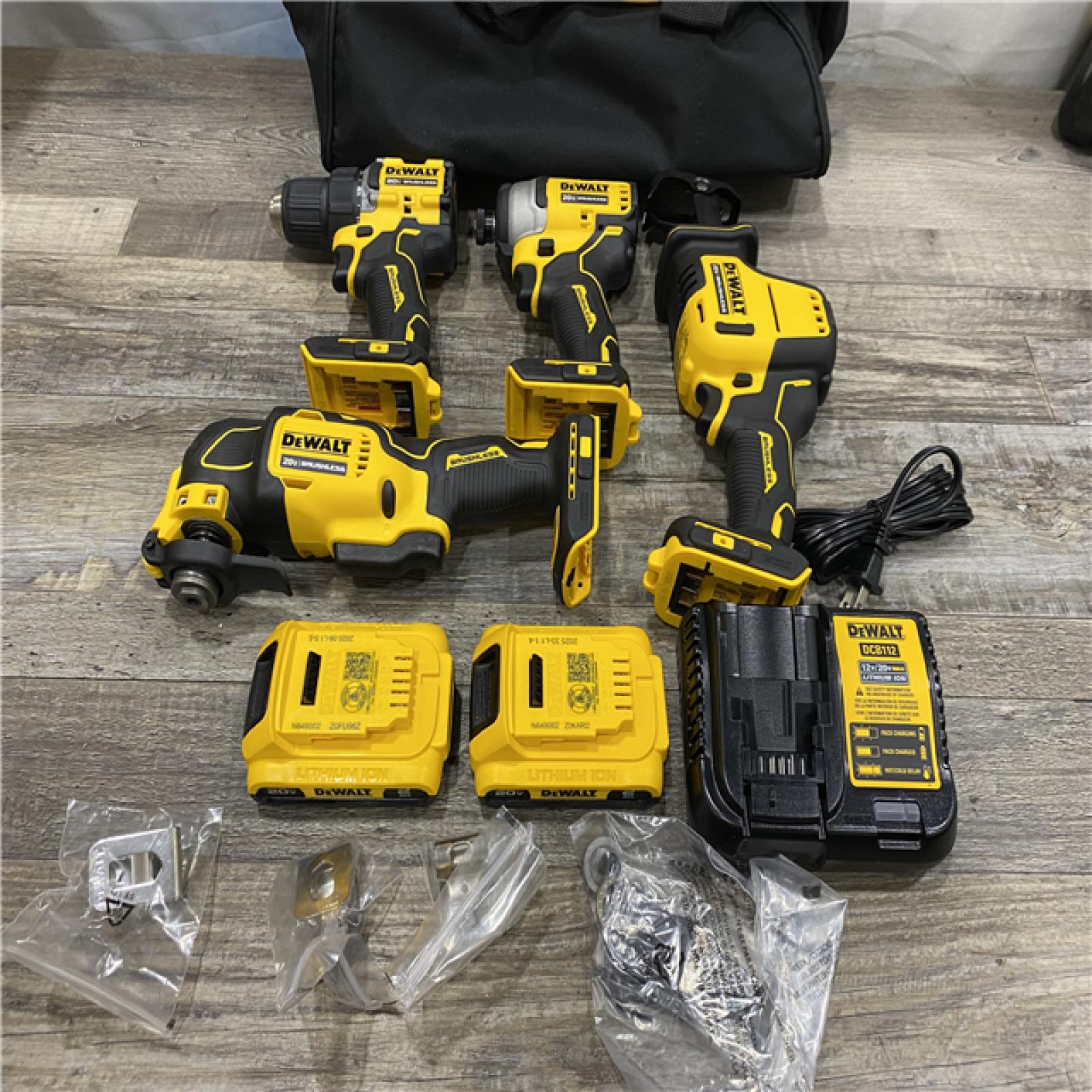 AS-IS DEWALT ATOMIC 20-Volt Lithium-Ion Cordless Brushless (4-Tool) Combo Kit