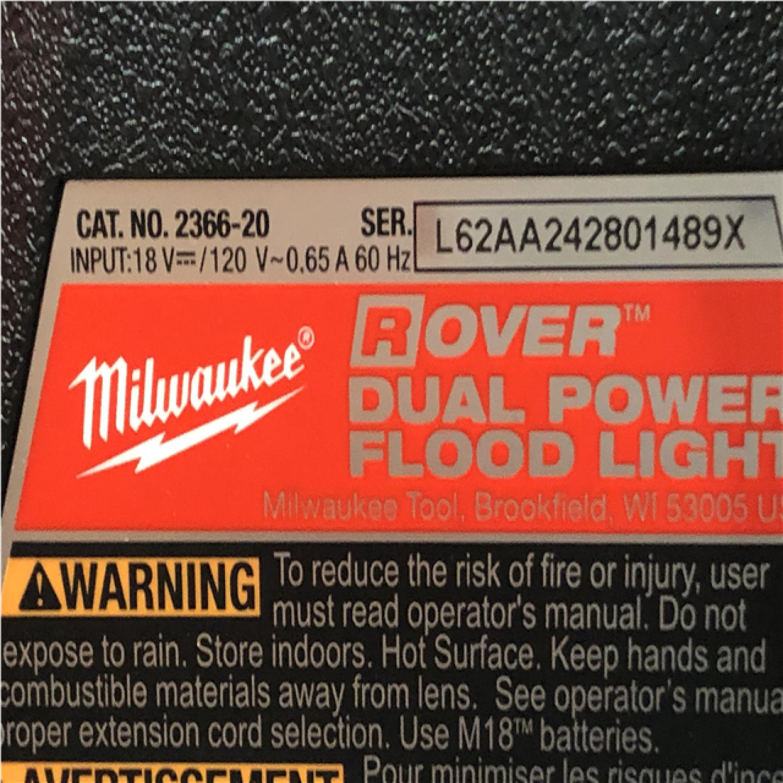 AS-IS Milwaukee  GEN-2 18-Volt Lithium-Ion Cordless 4000 Lumens ROVER LED AC/DC Flood Light (Tool-Only)