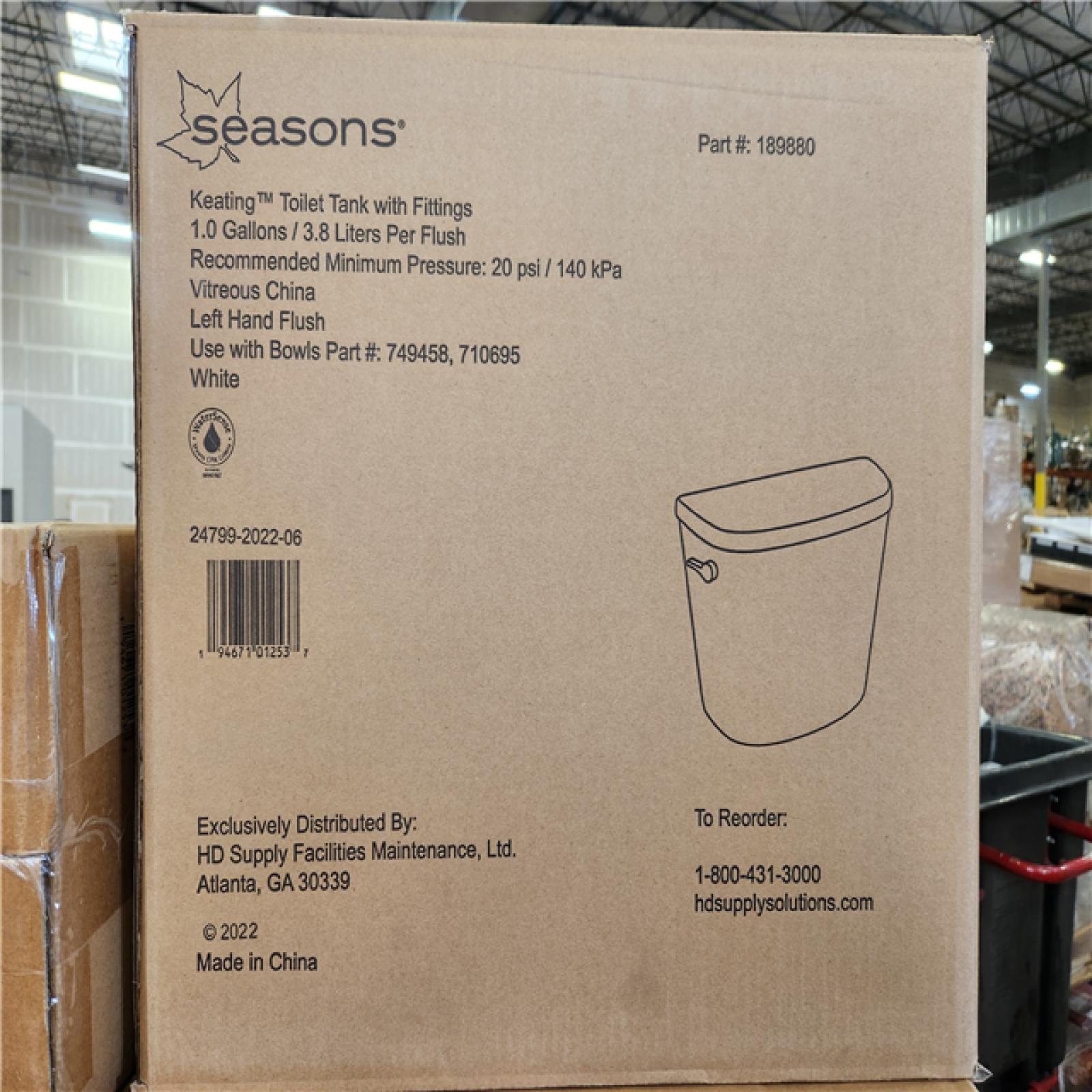 Phoenix Location NEW Seasons Keating Round Toilet Bowl With Tank 1.0 Gallons/ 3.8 Liters a Flush Vitreous China Pallet (12 Toilets)
