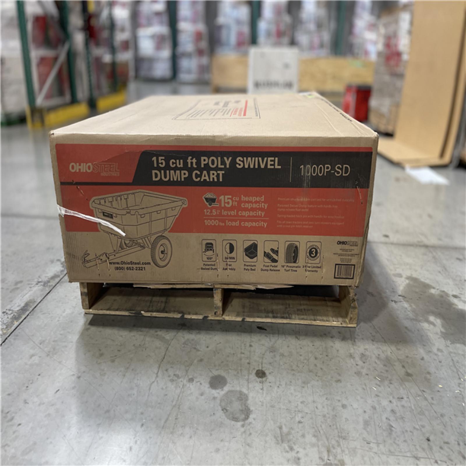DALLAS LOCATION - Ohio Steel 15 cu. ft. Heaped 1000 lb. Poly Swivel Dump Cart