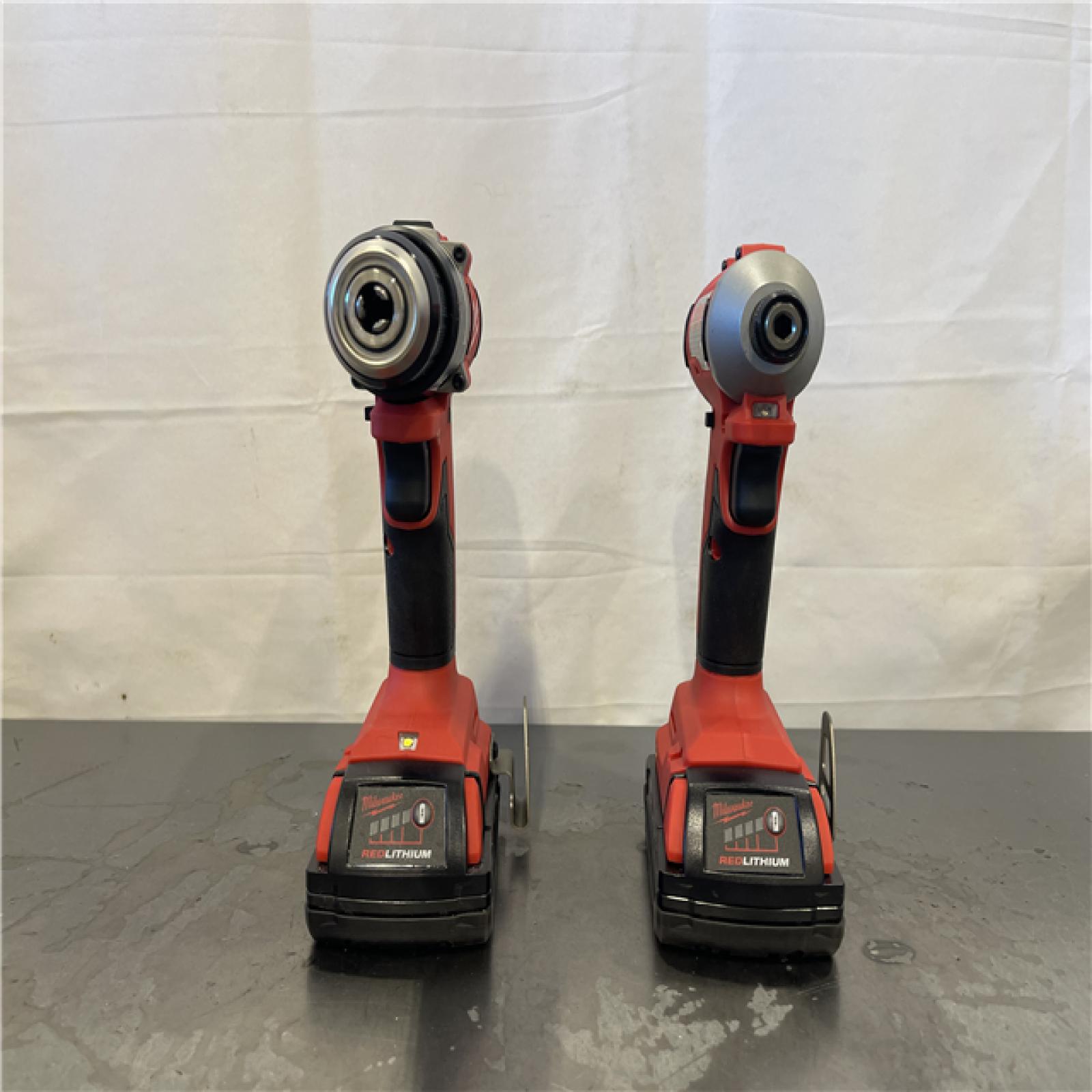 AS-IS- Milwaukee M18 18V Lithium-Ion Brushless Cordless Compact Drill/Impact Combo Kit (2-Tool) W/(2) 2.0 Ah Batteries  Charger & Bag