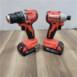 AS-IS Milwaukee M18 18V Lithium-Ion Brushless Cordless Compact Drill/Impact Combo Kit (2-Tool) W/(2) 2.0 Ah Batteries, Charger & Bag