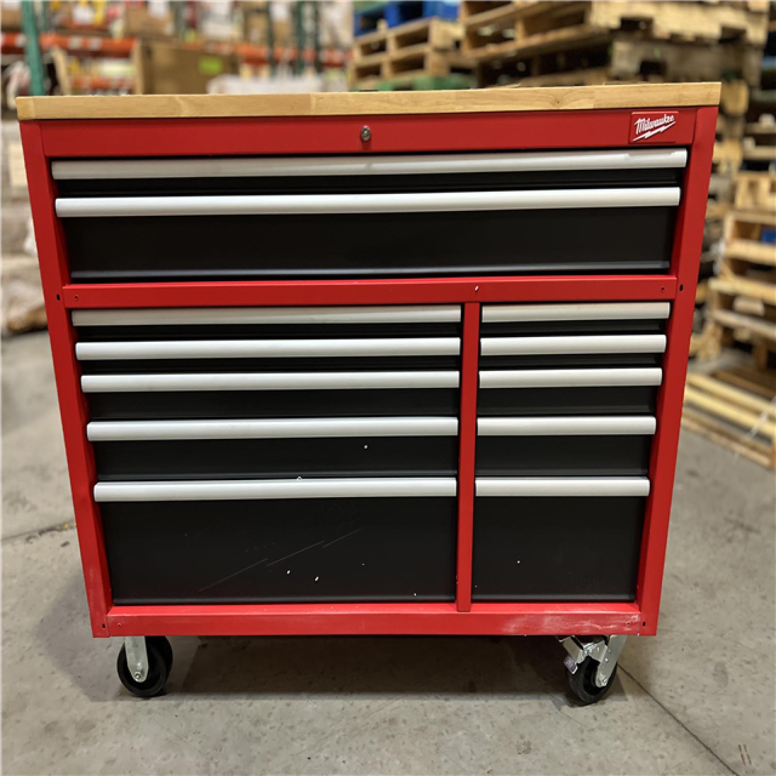 DALLAS LOCATION- AS-IS  Milwaukee Tool Storage 52 in. W x 22 in. D Heavy Duty Red Mobile Workbench Cabinet