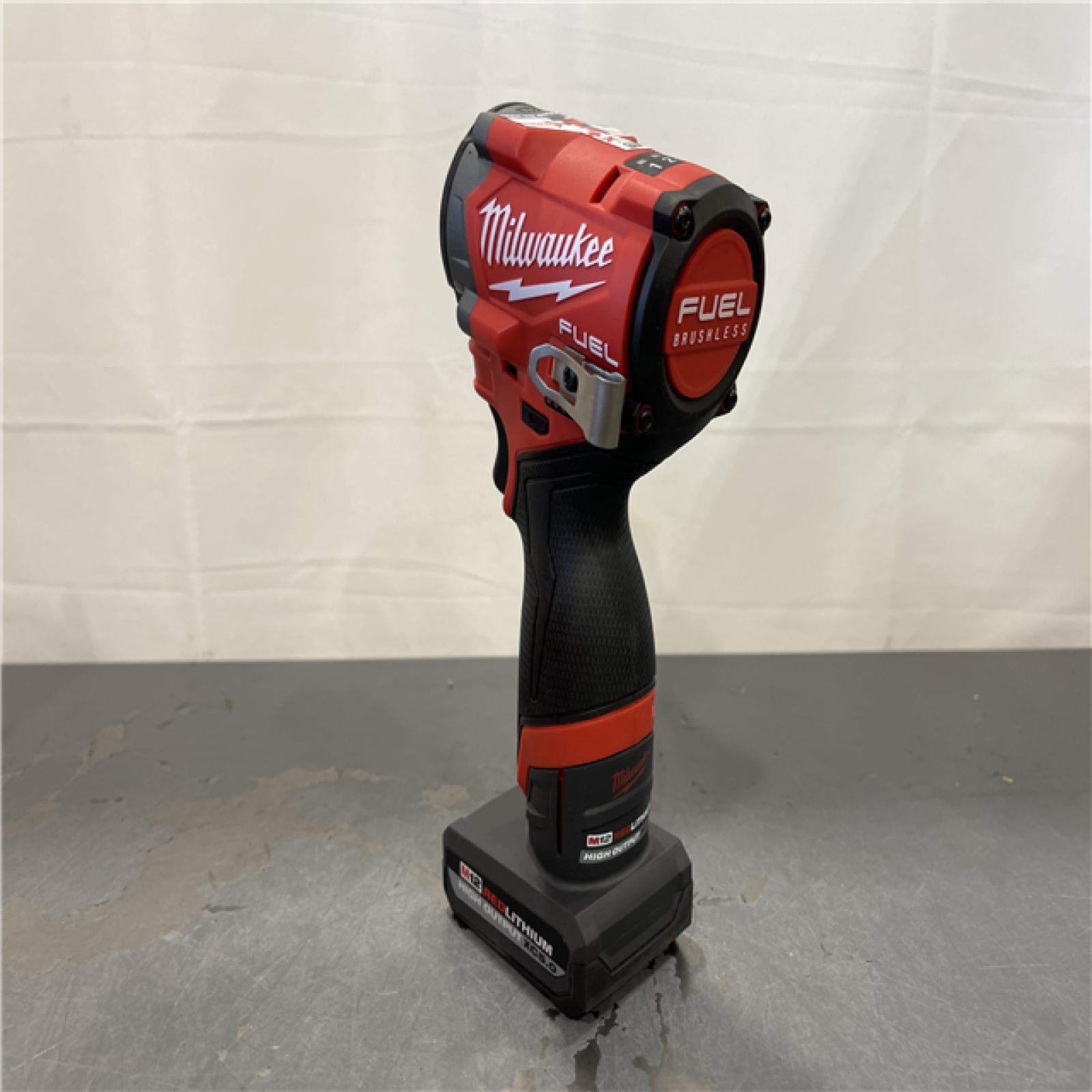 AS-IS - Milwaukee M12 FUEL 12V Li-Ion Brushless Cordless Stubby 3/8 in. Impact Wrench Kit