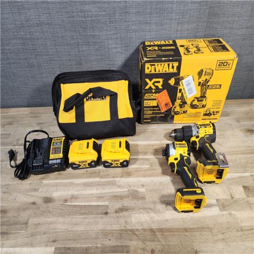 HOUSTON LOCATION - AS-IS DEWALT 20V MAX XR Hammer Drill and ATOMIC Impact Driver 2 Tool Cordless Combo Kit with (2) 4.0Ah Batteries, Charger, and Bag