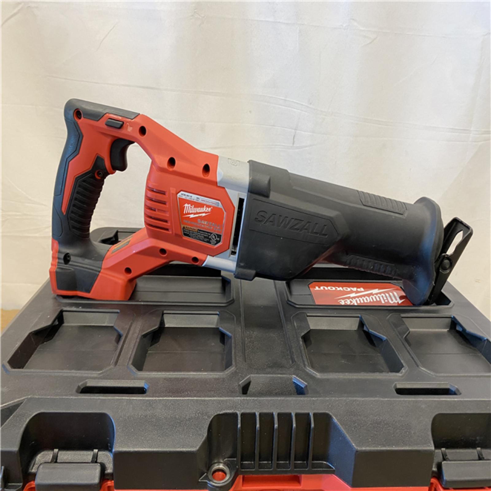 AS-IS MILWAUKEE M18 FUEL18V Lithium-Ion Brushless Cordless SAWZALL Reciprocating Saw with PACKOUT Tool-Box  (1) 5.0 Battery  and Charger