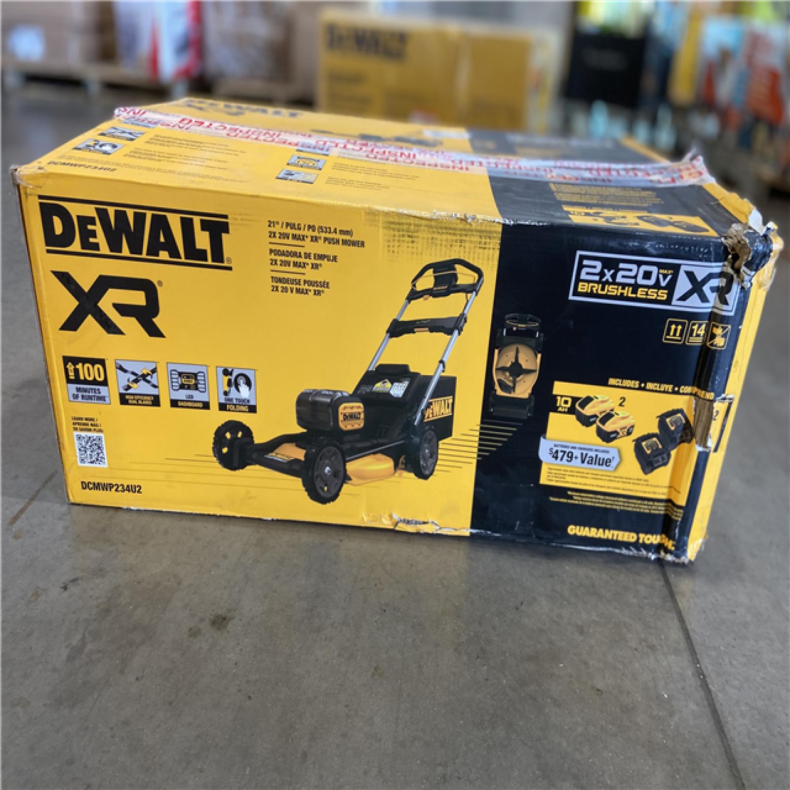 DALLAS LOCATION - DEWALT 2x20V MAX 21 in. Cordless Battery Powered Push Lawn Mower Kit with (2) 10 Ah Batteries and Chargers