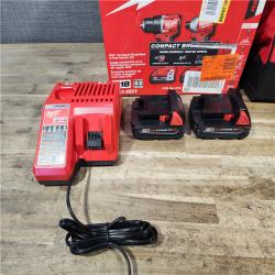HOUSTON LOCATION - AS-IS Milwaukee M18 18V Lithium-Ion Brushless Cordless Compact Drill/Impact Combo Kit (2-Tool) W/(2) 2.0 Ah Batteries  Charger & Bag