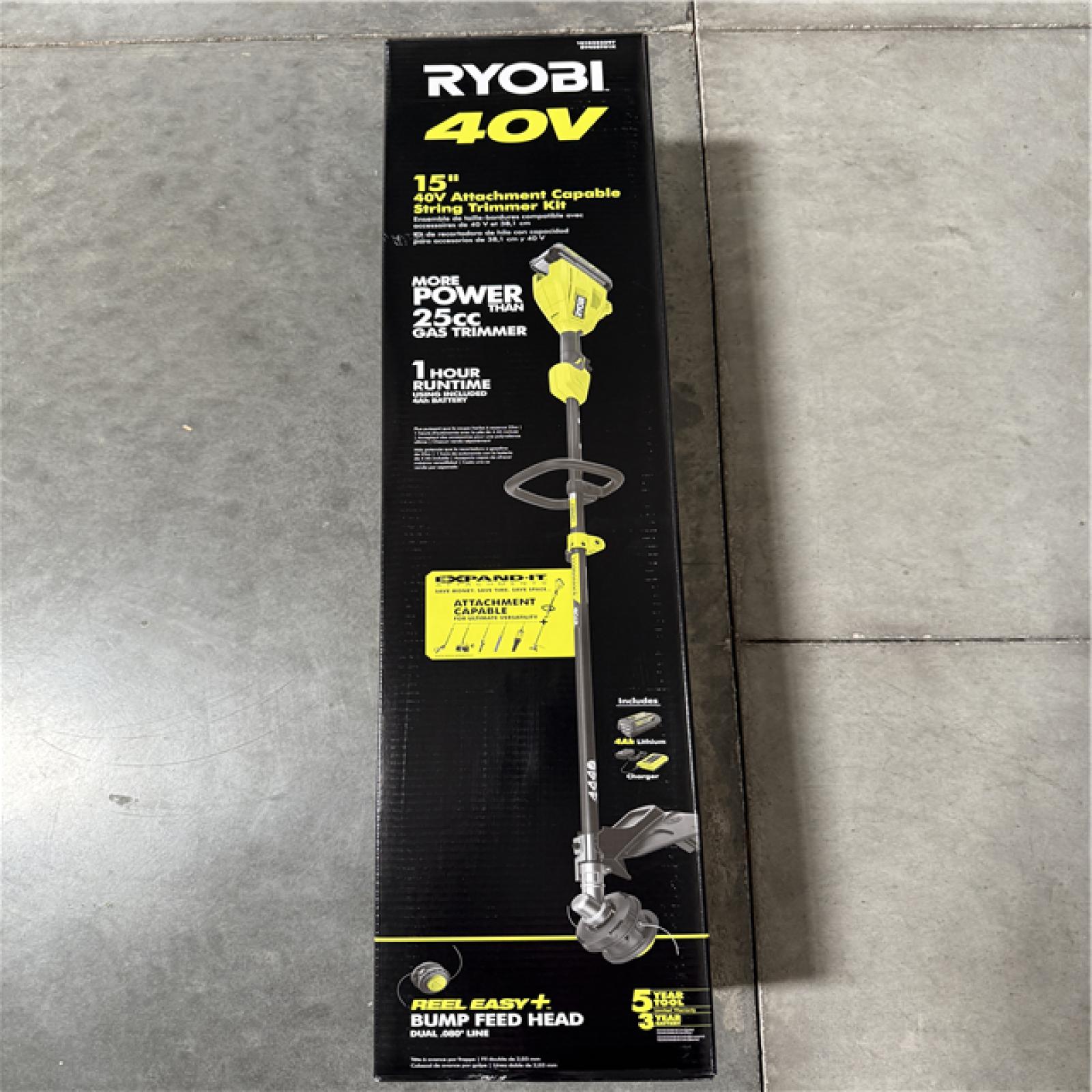 California NEW Sealed Box Ryobi 15 40V Attachment Capable String Trimmer Kit, Includes (1) Battery & Charger