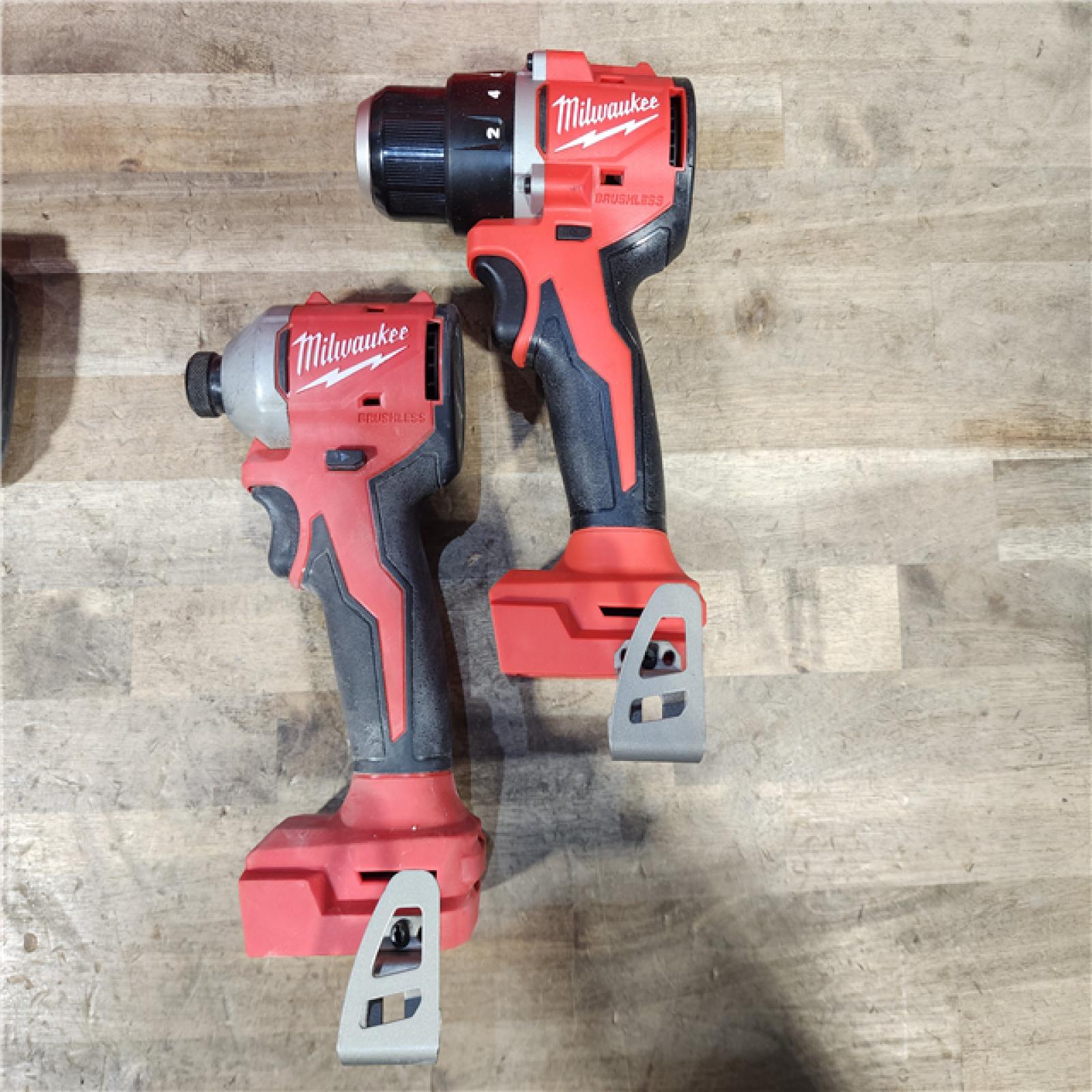 HOUSTON LOCATION - AS-IS Milwaukee M18 18V Lithium-Ion Brushless Cordless Compact Drill/Impact Combo Kit (2-Tool) W/(2) 2.0 Ah Batteries  Charger & Bag
