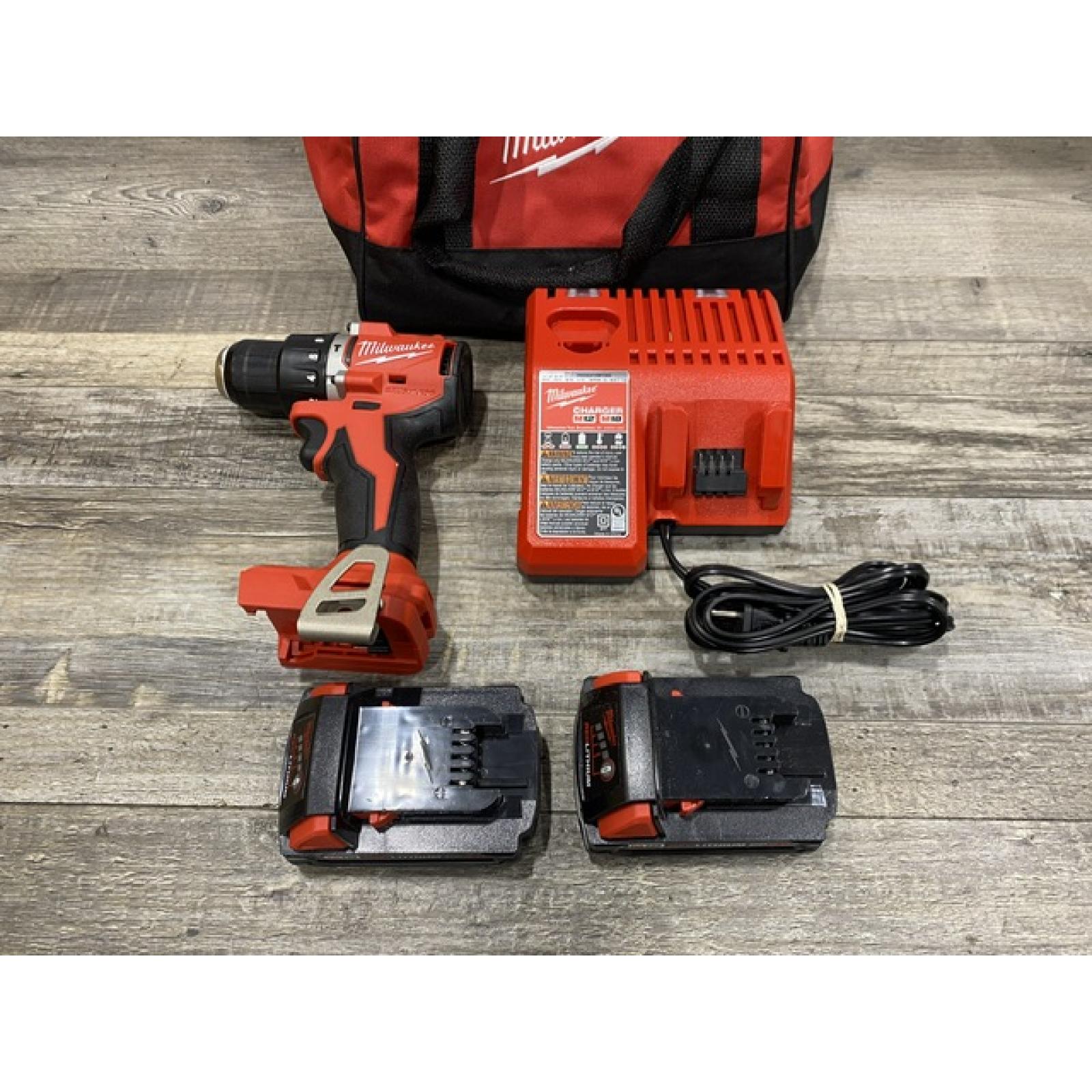 AS-IS Milwaukee 18V Lithium-Ion Brushless Cordless 1/2 in. Compact Hammer Drill/Driver Kit