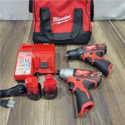 AS-IS Milwaukee M12 12V Lithium-Ion Cordless Drill Driver/Impact Driver Combo Kit with Two  Batteries, Charger and Bag (2-Tool)