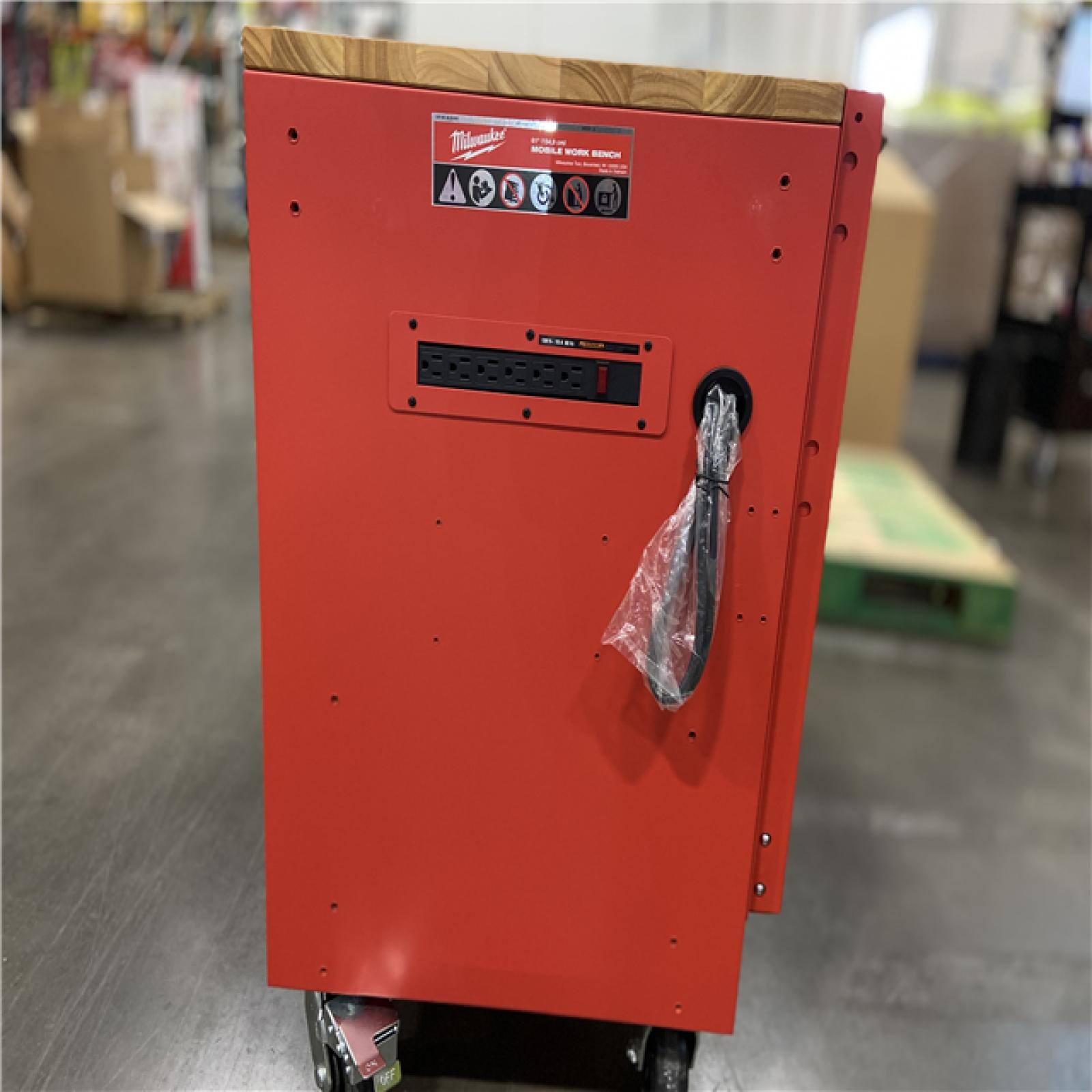 DALLAS LOCATION - Milwaukee 61 in. 11-Drawer/1-Door 22 in. D Mobile Workbench with Sliding Pegboard Back Wall in Red/Black
