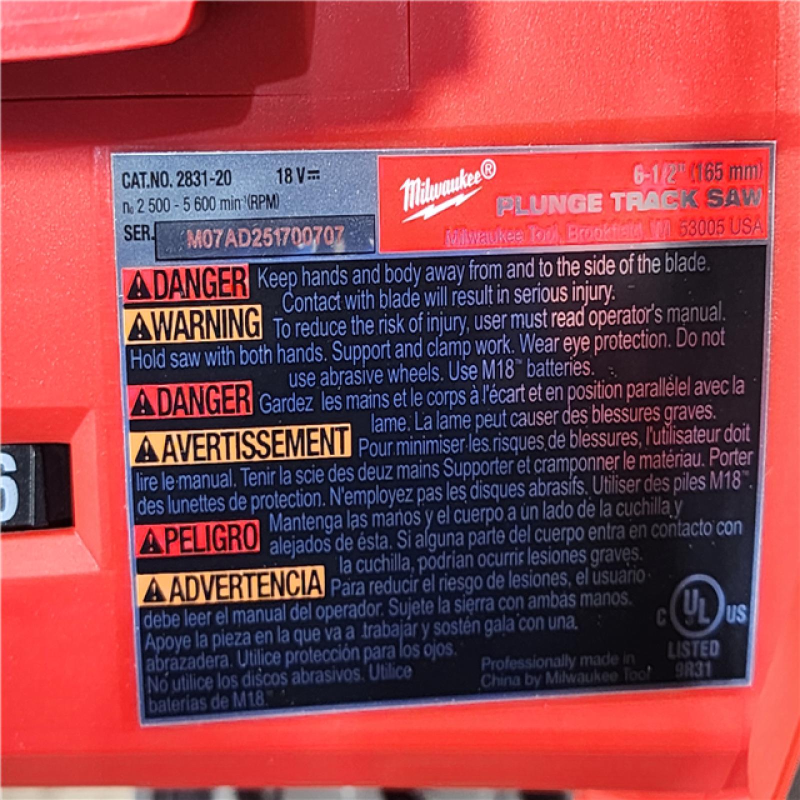 HOUSTON LOCATION - AS-IS (APPEARS LIKE NEW) Milwaukee M18 FUEL 18V Lithium-Ion Cordless Brushless 6-1/2 in. Plunge Cut Track Saw (Tool-Only)