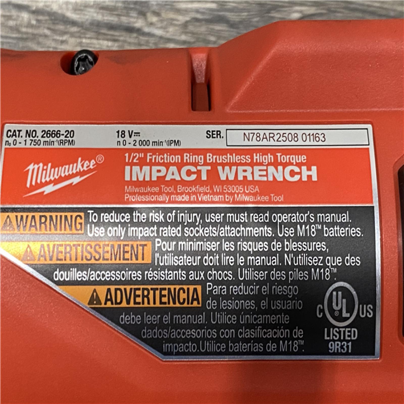 AS-IS Milwaukee 18-Volt Lithium-Ion Brushless 1/2 in. High Torque Impact Wrench with Friction Ring (Tool-Only)