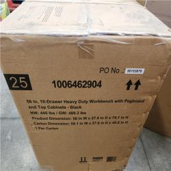 Phoenix NEW Husky 56 in. W x 27.6 in. D 10-Drawer Matte Black Heavy-Duty Mobile Workbench with Pegboard and Top Cabinets (SEALED)