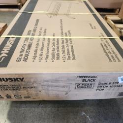 Phoenix NEW Husky 62 in. W x 24 in. D 2-Drawer Adjustable Height Black Workbench Table with Solid Wood Top (SEALED)