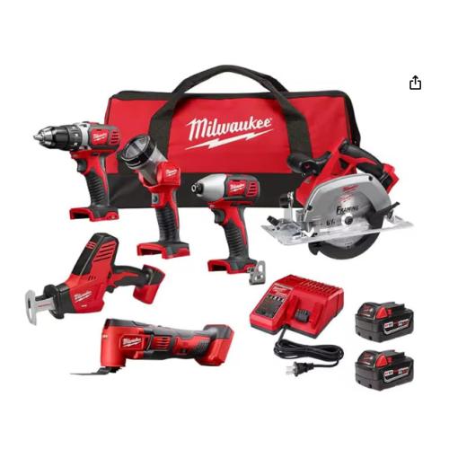 NEW! - Milwaukee M18 18V Lithium-Ion Cordless Combo Kit (6-Tool) with Two 3.0 Ah Batteries, 1 Charger, 1 Tool Bag